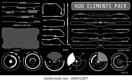 HUD Futuristic Elements Set By Communication And Loading Bars Screen Circles Frames Include For Game User Interface Or App Vector Background
