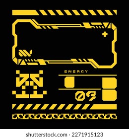 HUD futuristic frame border game swag elements pack yellow line cyber sci-fi, icon symbol cyberpunk interface editable