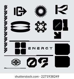 HUD futuristic frame border game swag elements pack panel cyber sci-fi, icon symbol cyberpunk interface editable