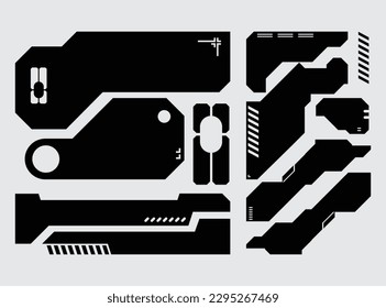 HUD futuristic frame border game swag elements pack panel cyber sci-fi, icon symbol cyberpunk interface editable