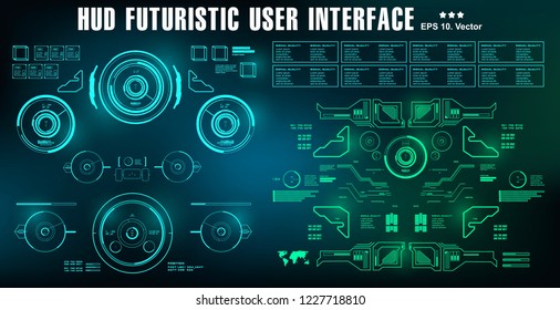 HUD futuristic green user interface, dashboard display virtual reality technology screen