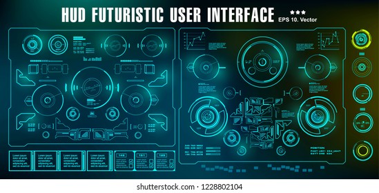 HUD futuristic green user interface, dashboard display virtual reality technology screen