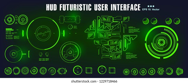 HUD futuristic green user interface, dashboard display virtual reality technology screen