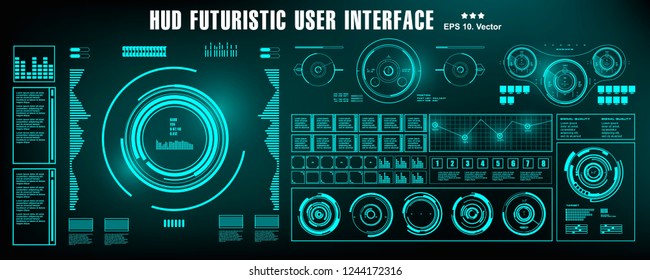 HUD futuristic green user interface, dashboard display virtual reality technology screen