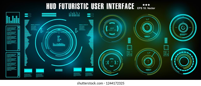 HUD futuristic green user interface, dashboard display virtual reality technology screen