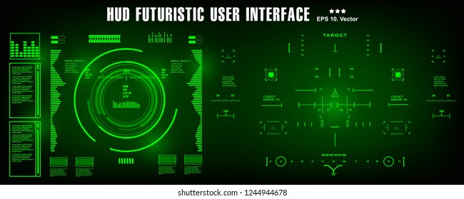 HUD futuristic green user interface, dashboard display virtual reality technology screen, target