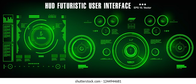 HUD futuristic green user interface, dashboard display virtual reality technology screen, target