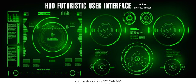 HUD futuristic green user interface, dashboard display virtual reality technology screen, target