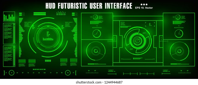 HUD futuristic green user interface, dashboard display virtual reality technology screen, target