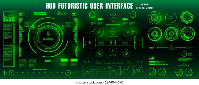 HUD futuristic green user interface, dashboard display virtual reality technology screen, target