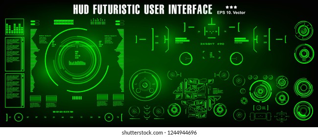 HUD futuristic green user interface, dashboard display virtual reality technology screen, target