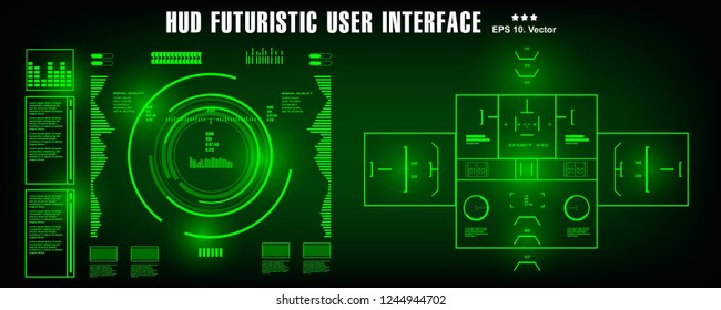 HUD futuristic green user interface, dashboard display virtual reality technology screen, target