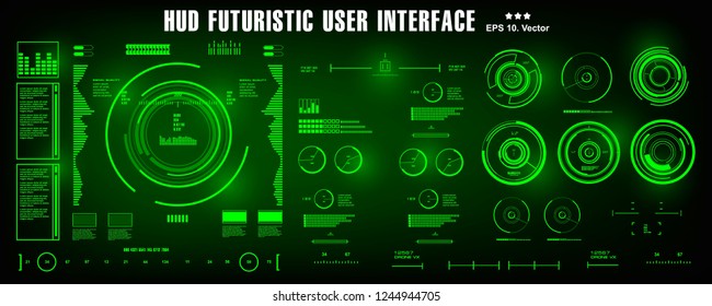 HUD futuristic green user interface, dashboard display virtual reality technology screen, target