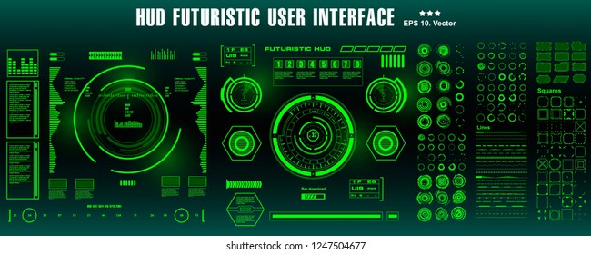 HUD futuristic green user interface, dashboard display virtual reality technology screen
