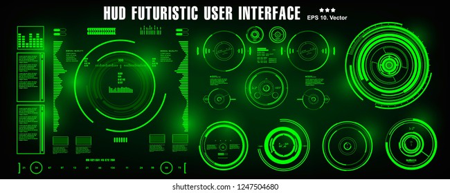 HUD futuristic green user interface, dashboard display virtual reality technology screen