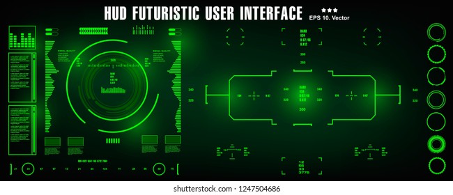 HUD futuristic green user interface, dashboard display virtual reality technology screen