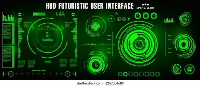 HUD futuristic green user interface, dashboard display virtual reality technology screen