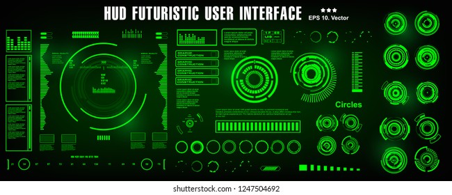 HUD futuristic green user interface, dashboard display virtual reality technology screen