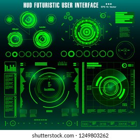 HUD futuristic green user interface, dashboard display virtual reality technology screen, target