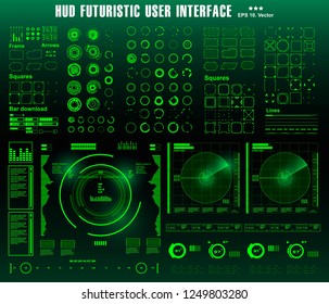 HUD futuristic green user interface, dashboard display virtual reality technology screen, target