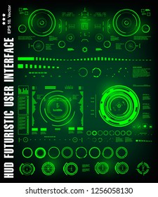 HUD futuristic green user interface, dashboard display virtual reality technology screen, target