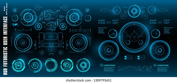 HUD futuristic green user interface, target. Dashboard display virtual reality technology screen