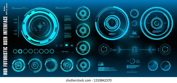 HUD futuristic green user interface, target. Dashboard display virtual reality technology screen