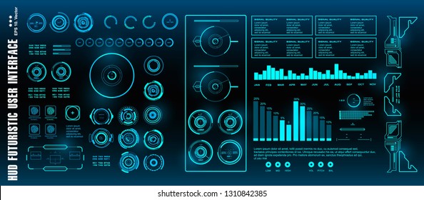 HUD futuristic green user interface, target. Dashboard display virtual reality technology screen