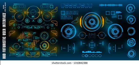 HUD futuristic green user interface, target. Dashboard display virtual reality technology screen