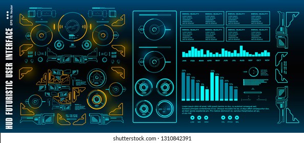 HUD futuristic green user interface, target. Dashboard display virtual reality technology screen