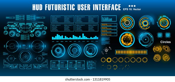 HUD futuristic green user interface, target. Dashboard display virtual reality technology screen