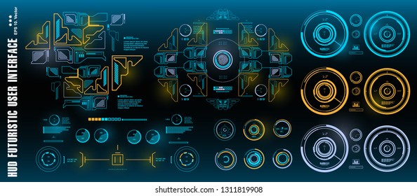 HUD futuristic green user interface, target. Dashboard display virtual reality technology screen