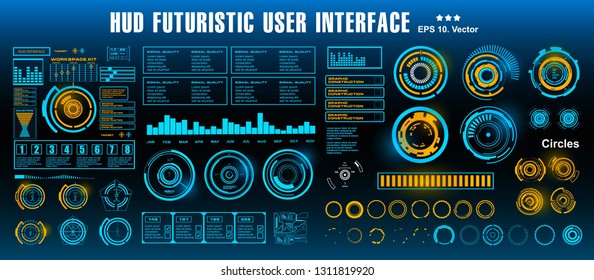 HUD futuristic green user interface, target. Dashboard display virtual reality technology screen