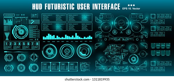 HUD futuristic green user interface, target. Dashboard display virtual reality technology screen
