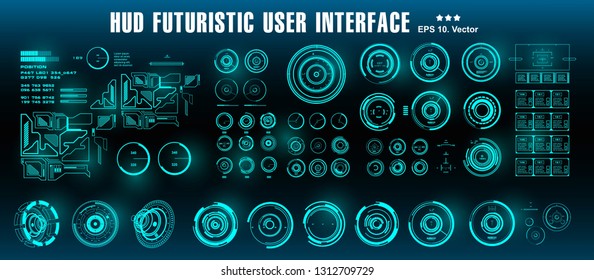 HUD futuristic green user interface, target. Dashboard display virtual reality technology screen