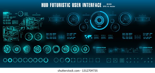 HUD futuristic green user interface, target. Dashboard display virtual reality technology screen