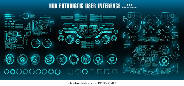 HUD futuristic green user interface, target. Dashboard display virtual reality technology screen