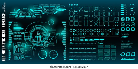 HUD futuristic green user interface, target. Dashboard display virtual reality technology screen
