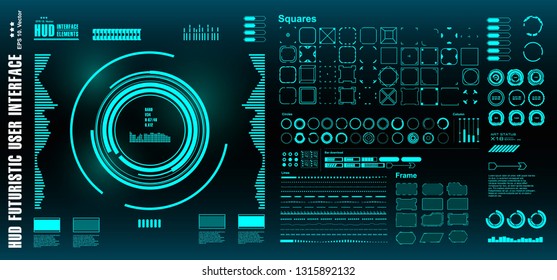 HUD futuristic green user interface, target. Dashboard display virtual reality technology screen