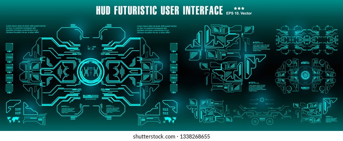 HUD futuristic green user interface, target. Dashboard display virtual reality technology screen