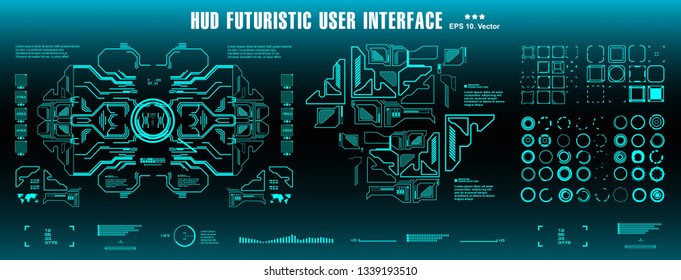 HUD futuristic green user interface, target. Dashboard display virtual reality technology screen