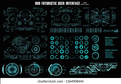 HUD futuristic green user interface, target. Dashboard display virtual reality technology screen