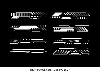 HUD Futurista Cabecera Y Pie De Página Elementos Establecidos Para UI Vector Informativo. Ilustración Abstractas de la forma de la barra del holograma cibernético futuro