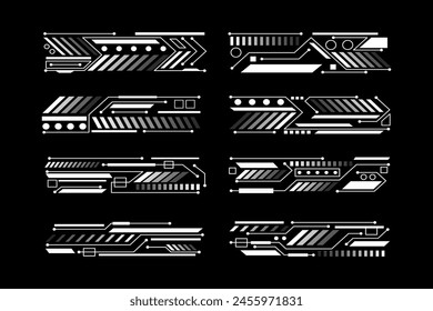 HUD Futuristic Header And Footer Elements Set For UI Inforgraphic. Abstract Future Cyber Hologram Bar Shape Illustration
