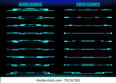 HUD Futuristic Header And Footer Elements Set For UI Inforgraphic Vector. Green Abstract Future Cyber Hologram Bar Shape Illustration.