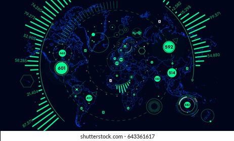 HUD futuristic interface data visualization, Vector world map of world analytics