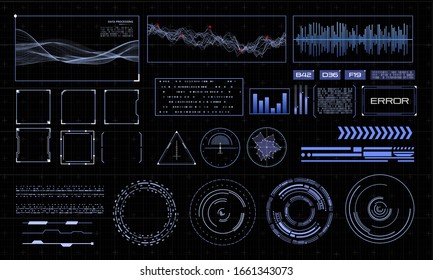 HUD Futuristic Interface. Hitech Display With Infographic Elements. Dashboard With Chart, Diagram, Line, Graphic And Data.