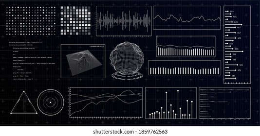 HUD futuristic interface. Hitech display with infographic elements. Dashboard with chart, diagram, line, graphic and data.