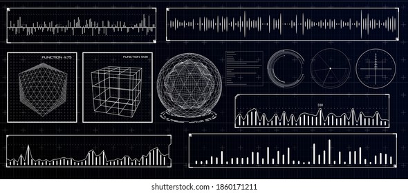 HUD futuristic interface. Hitech display with infographic elements. Dashboard with chart, diagram, line, graphic and data.