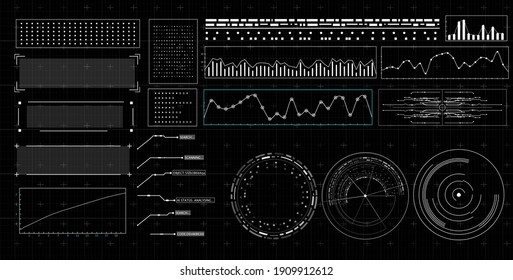 HUD futuristic interface. Hitech display with infographic elements. Dashboard with chart, diagram, line, graphic and data.